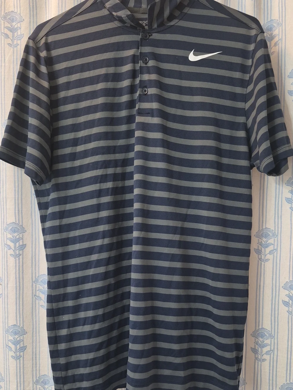 NIKE Men's Dry Standard Fit Stripe Navy & Grey Golf Polo Shirt Sz M